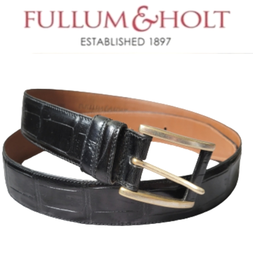 NWOT Fullum & Holt Black Leather Belt Made in Canada Size 38" (95 cm)